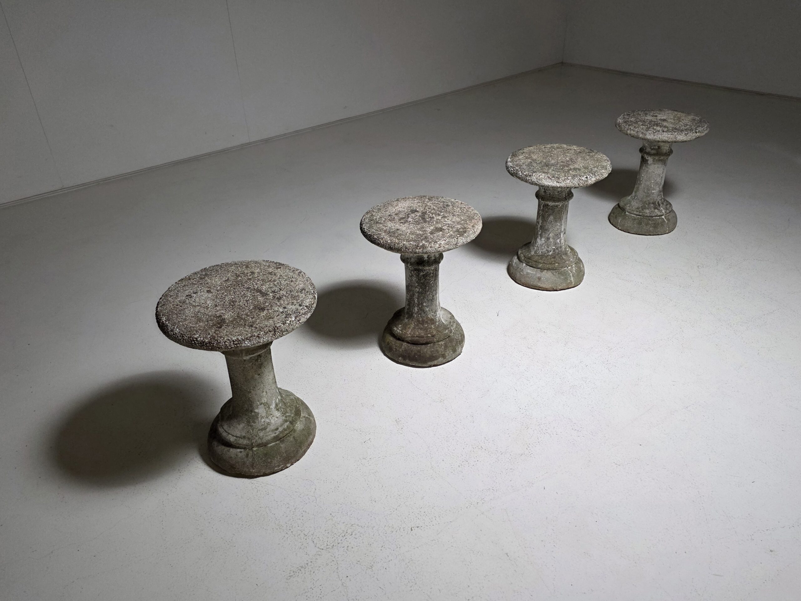 Concrete garden stools, side tables, 1970