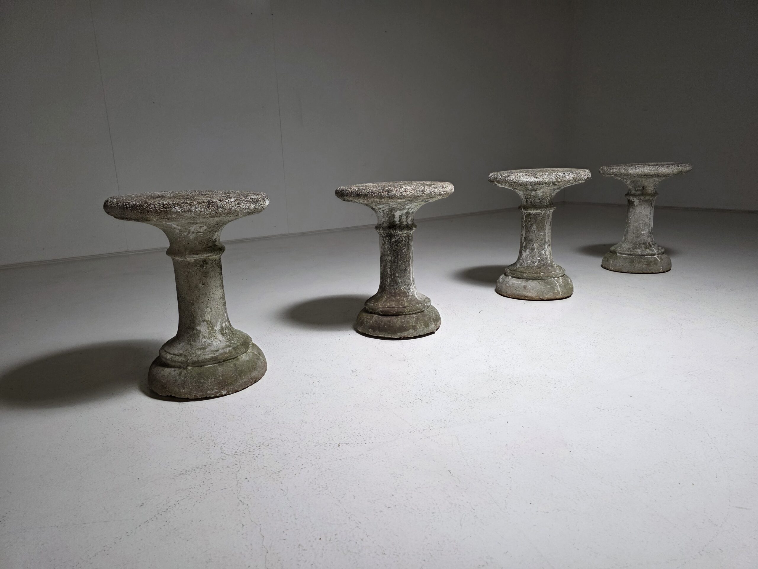 Concrete garden stools, side tables, 1970